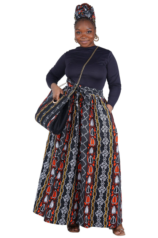 African Long Maxi Skirt With Handbag One Size