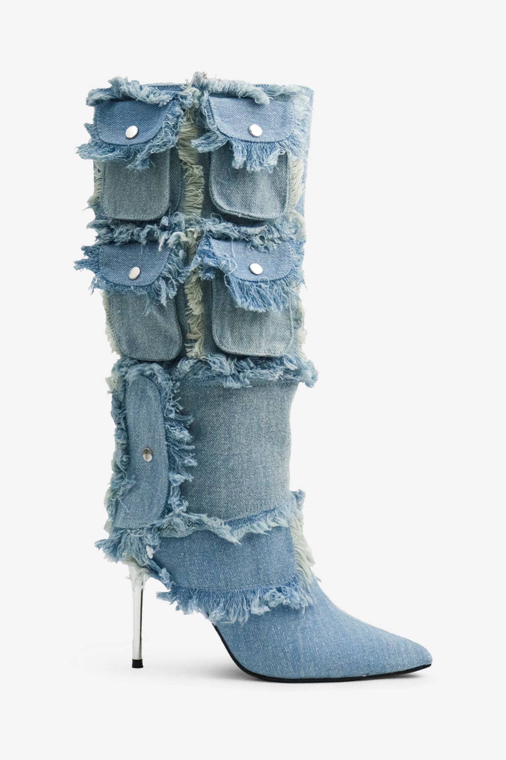 CARRY ON - Denim Pocket Boots w/ Frayed Texture