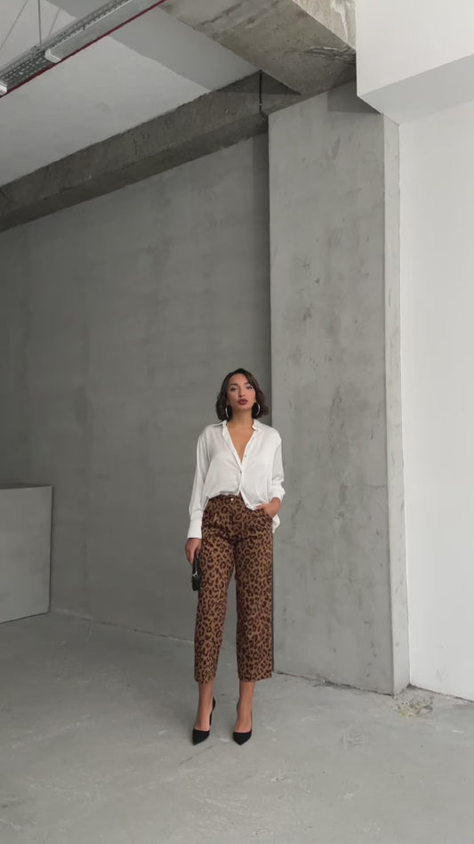 Brown Black Leopard Patterned Trousers