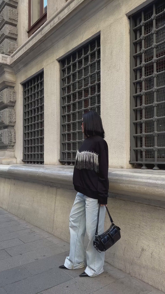 Black Tassel Detailed Sweatshirt